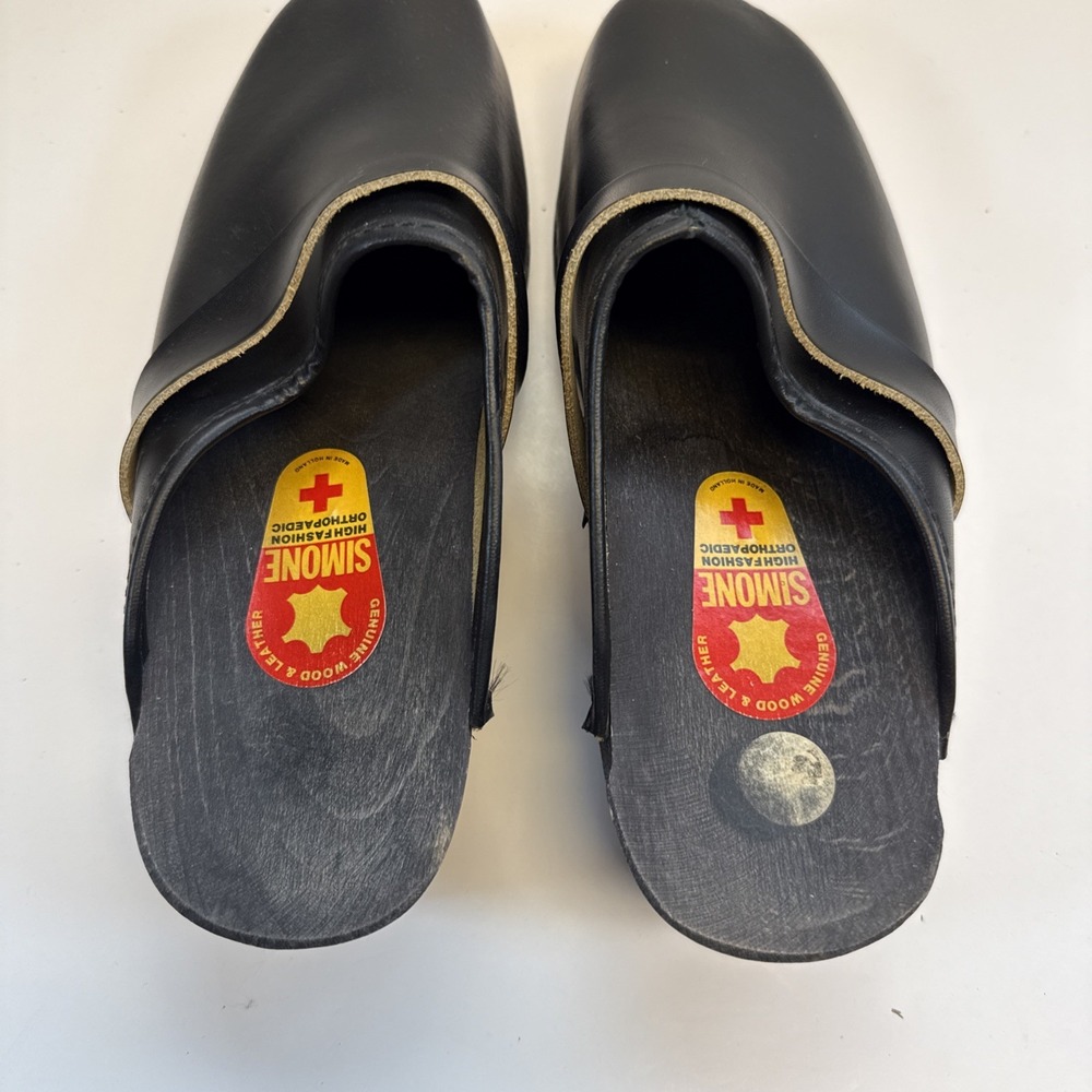 Simone Orthopaedic Clogs EU 39 / US 8-8.5 Black Leather Wooden Mules - Holland - Picture 5 of 12